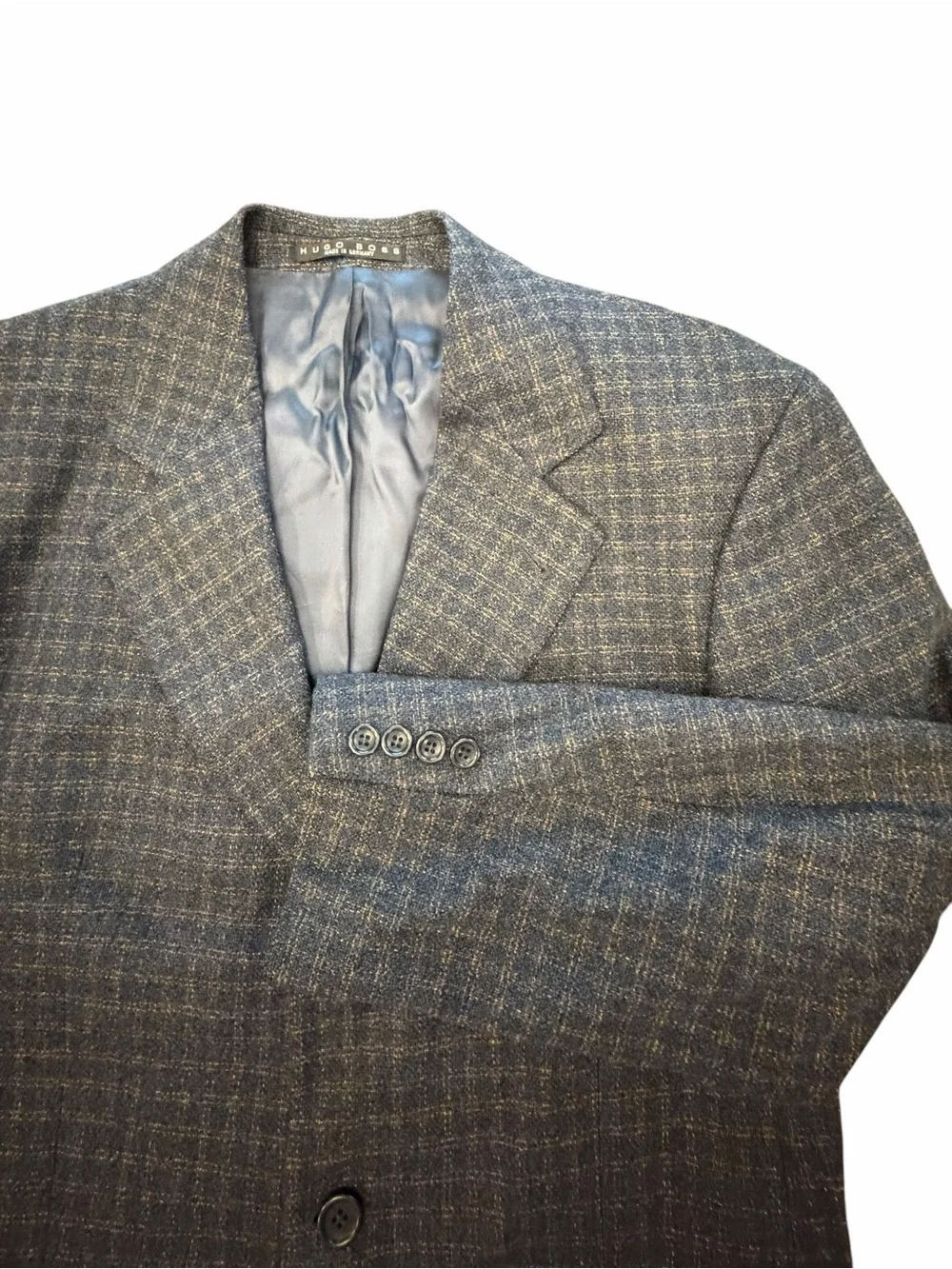 Vintage Hugo Boss Classic Blazer 94% Pure Virgin Wool 40R Blue Check Saks 5th Av